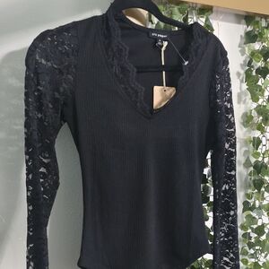 Blu Pepper Black Lace Sleeve Bodysuit